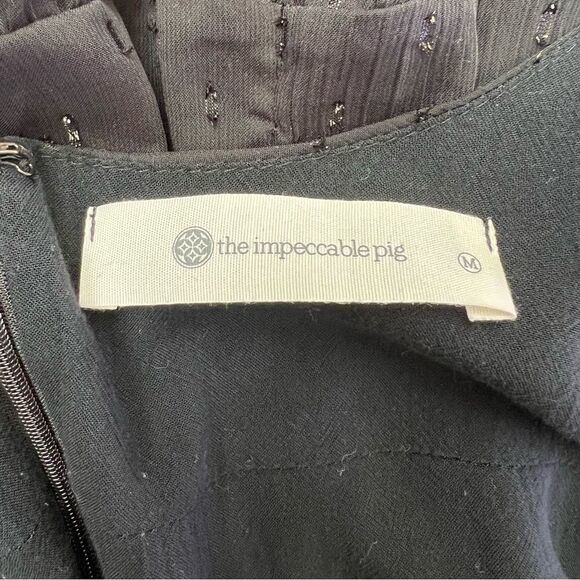 The Impeccable Pig Black Metallic Dot Surplus Deep V Neck Long Sleeve Dress - Picture 8 of 9